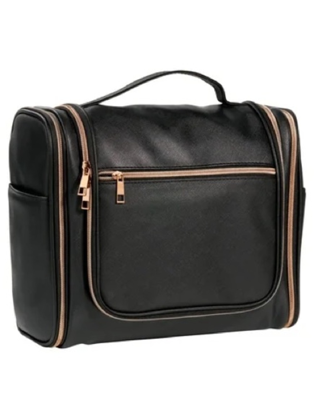 Black Travel Toiletry Bag with Rose Gold Accents - Picture 1 of 11